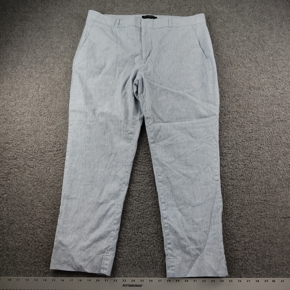 Banana Republic Avery Linen Blend Pants Sz 12 Blue White Pinstripe